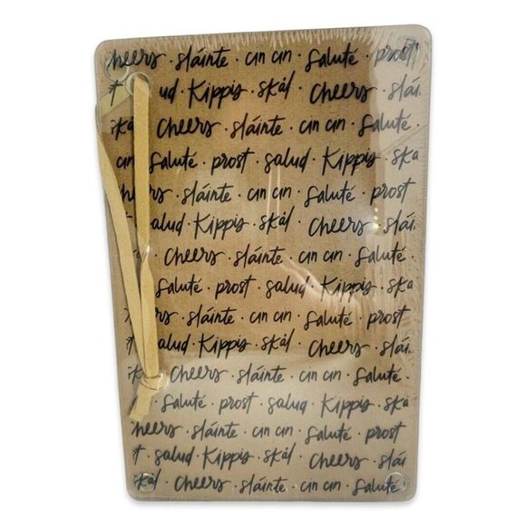 Small Glass Cutting Board 9X6 Charcuterie Bamboo Cheese Spreaders Set Cheers - Picture 2 of 7